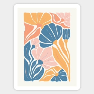 Blue Yellow Pink Abstract Flowers Magnet